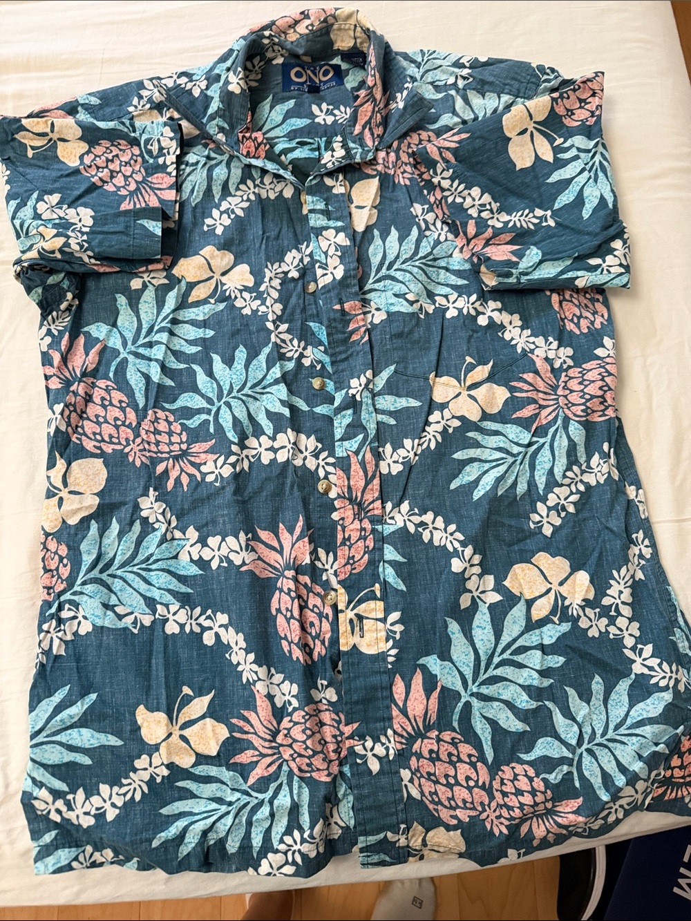 Men's Teal Tropical Print Short-Sleeve Button-Down Shirt